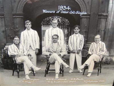 cc01200 1934 tennis.jpg; cc01200; 1934 Winners of Inter Coll Singles Tennis; Photograph